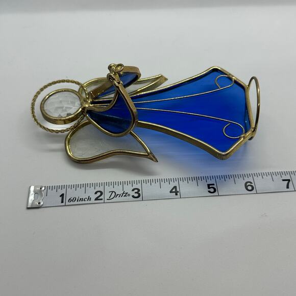 Stained Glass Angel Blue Vintage Handcrafted Stained Glass Halo Decor Suncatcher - Picture 6 of 6